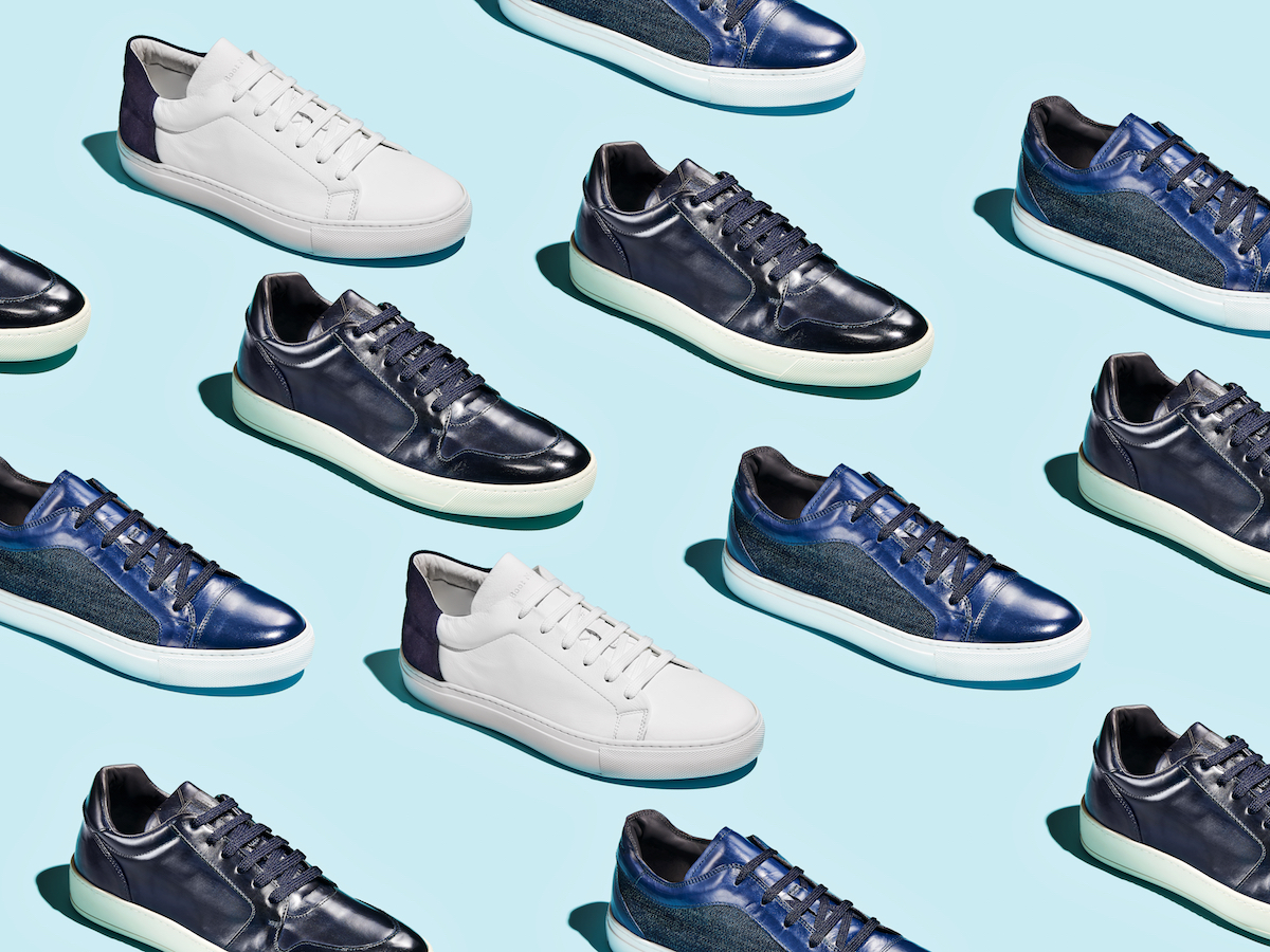 Adam Derrick’s Huston White/Navy, Bronson Navy/Denim and Barton Navy Blue lace-up sneakers